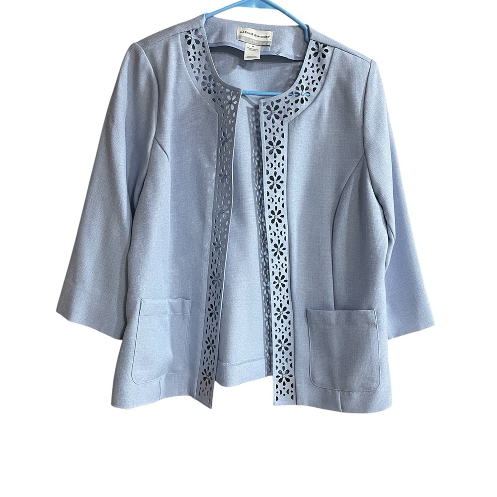 Alfred Dunner Sky Blue  Blazer with Cutout Trim and Pockets Size Petite 8 NWT